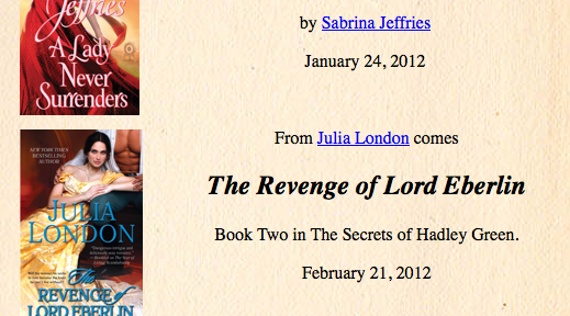 Screen shot of The Goddess Blogs list of future titles
