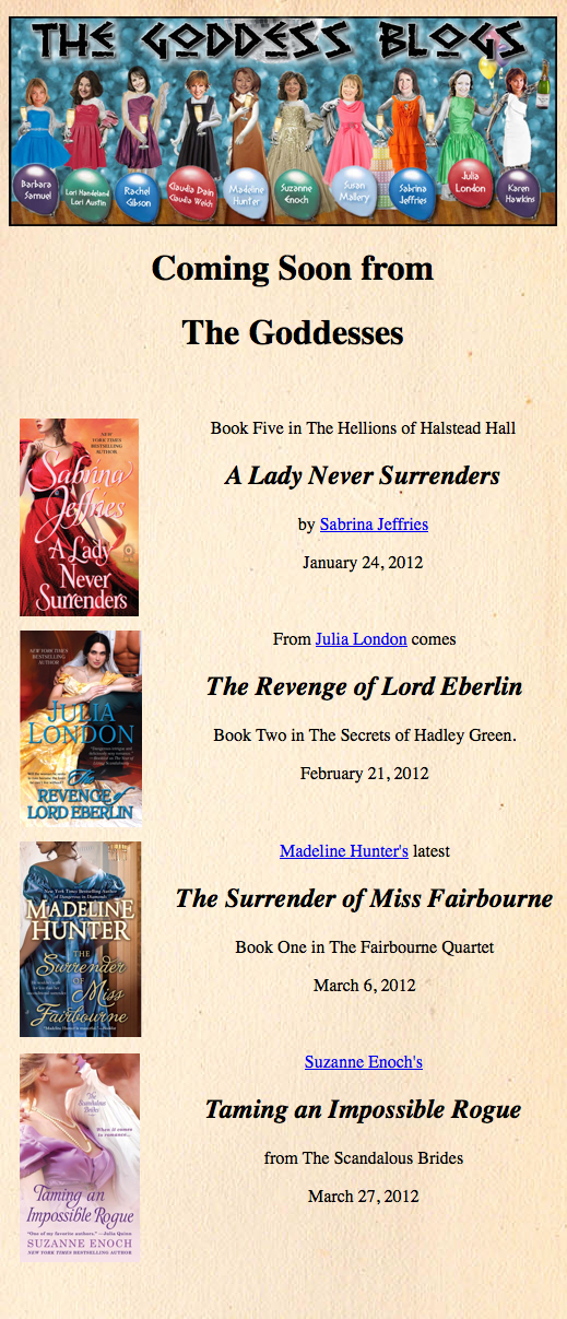 Screen shot of The Goddess Blogs list of future titles